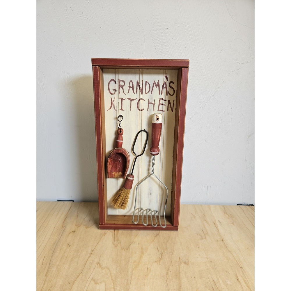 Grandma's Kitchen Rustic Folk Art Wood Wall Decor Utensils Farmhouse Primitive